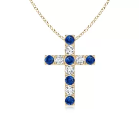 1.1 CT. Blue Sapphire and White Sapphire Cross Pendant