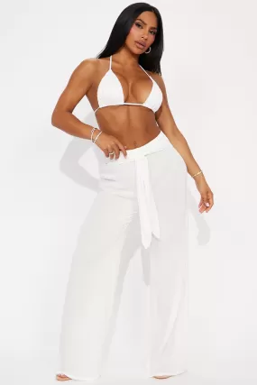 Breezy Paradise Linen Tie Waist Cover Up Pants - White