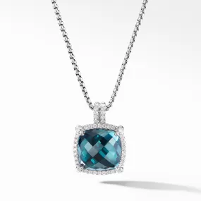 David Yurman Chatelaine Pave Bezel Pendant Necklace with Hampton Blue Topaz