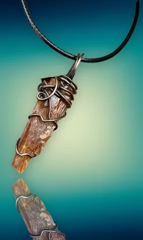 Orange Kyanite Wire Wrapped Pendant