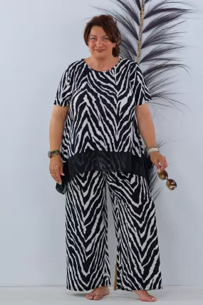 Oversized Marlene Hose mit Zebra-Muster, schwarz-weiß